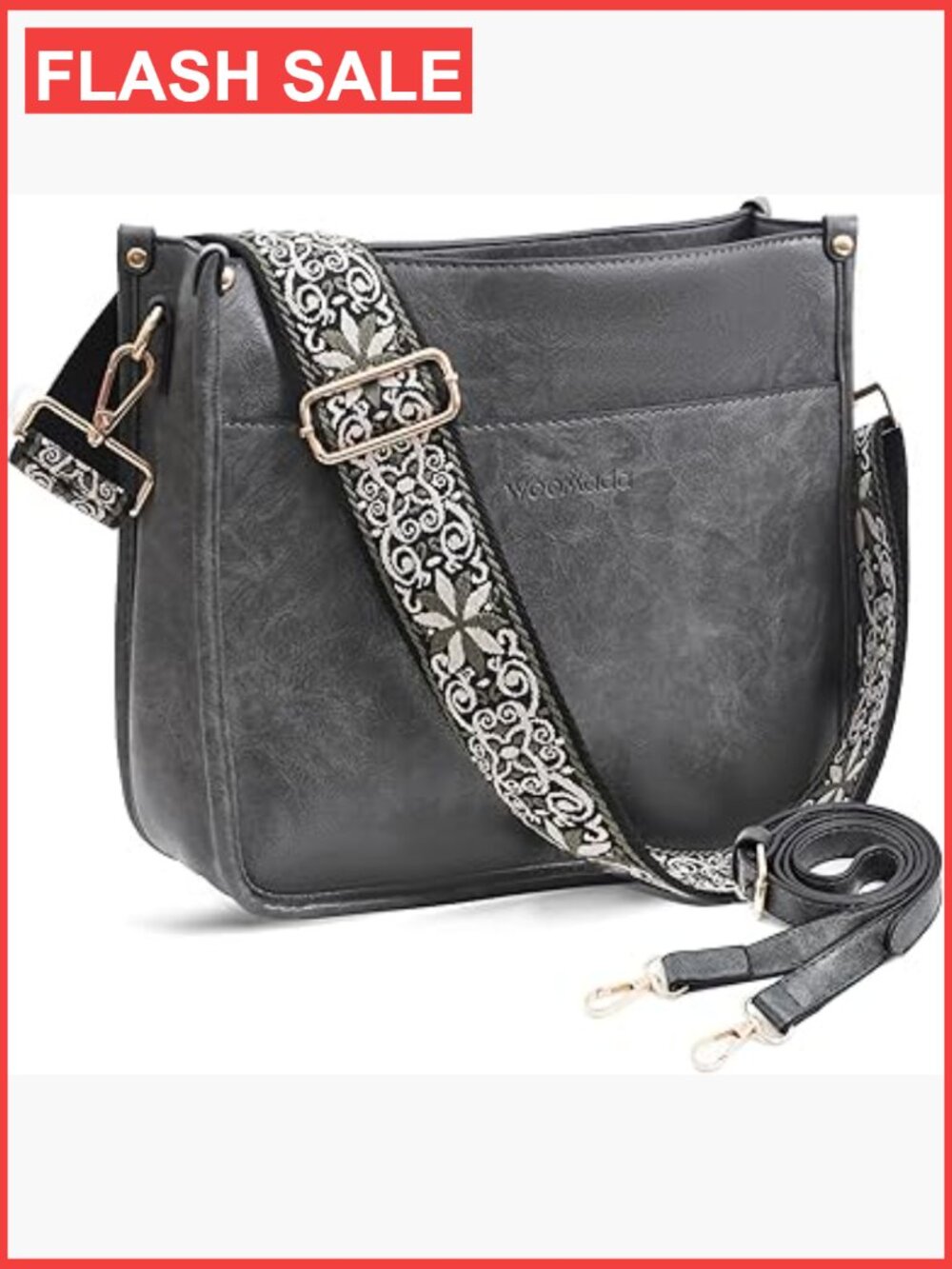 Vegan Leather Hobo Crossbody Bag with 2 Adjustable Straps